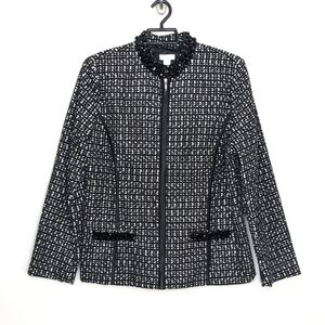 NWT Chico's Tweed Droplets Thoara Dress Blazer Suit Jacket Black White 2 L 12